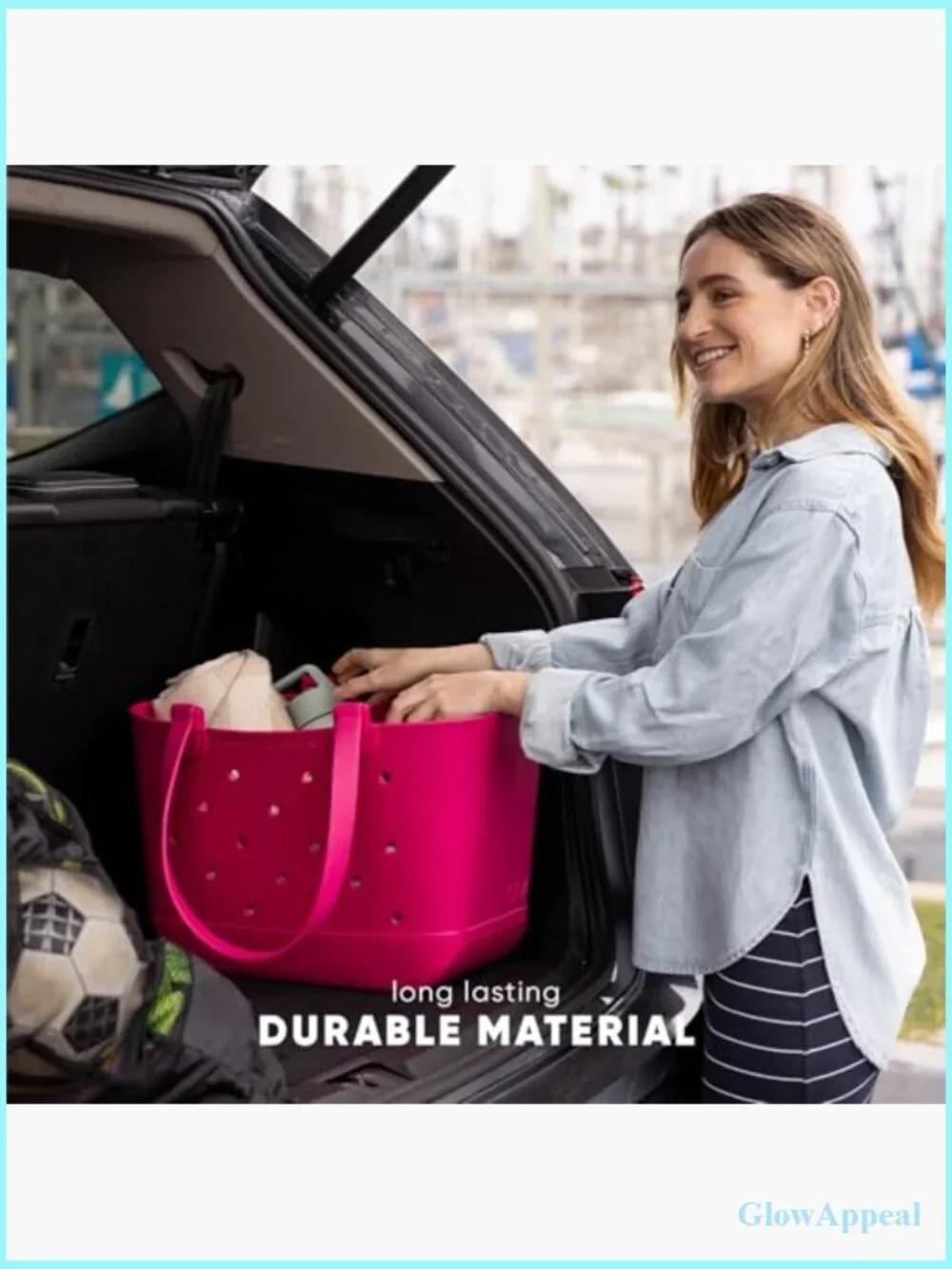 Large Waterproof Beach Tote with Zipper Pocket - EVA Rubber Travel Bag